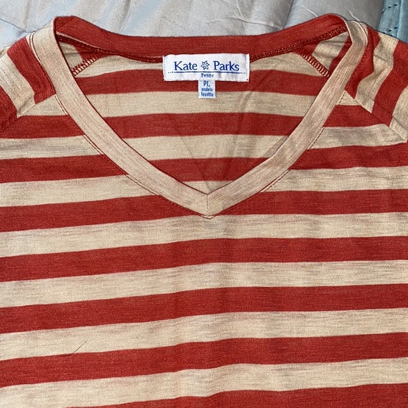 Kate Parks lightweight vee neck long sleeve horizontal striped tee rust PL NWT - Picture 7 of 13